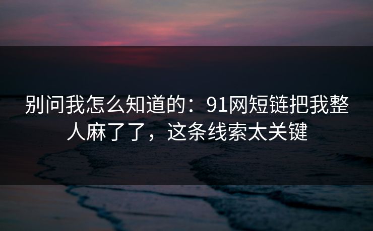 别问我怎么知道的：91网短链把我整人麻了了，这条线索太关键